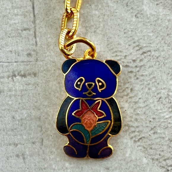 Vintage Cloisonné Gold and multi color Cute Teddy Bear Key Chain Like new - Picture 2 of 5